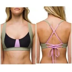 prAna Women's Tulum Top UPF 50 Black Color Block Bikini Top Women’s